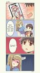  1girl 2boys 4koma :d ;q astolfo_(fate) bangs black_bow black_ribbon blonde_hair blue_shirt blush bow braid brown_hair cellphone closed_eyes collarbone comic commentary cowboy_shot english eyebrows_visible_through_hair fate/apocrypha fate/grand_order fate_(series) green_eyes hair_between_eyes hair_bow hair_intakes hair_ribbon hairband hand_on_another's_shoulder hand_up head_tilt highres holding holding_phone implied_yaoi long_hair looking_at_viewer maria_holic midriff miniskirt multicolored_hair multiple_boys navel neckerchief one_eye_closed open_mouth otoko_no_ko panties pantyshot pantyshot_(standing) pas_(paxiti) phone pink_hair pink_neckwear pink_sailor_collar pink_skirt pleated_skirt purple_eyes red_eyes red_shirt ribbon sailor_collar school_uniform serafuku shidou_mariya shirt short_hair short_sleeves single_braid skirt smartphone smile standing streaked_hair sweatdrop swept_bangs thighhighs tongue tongue_out tress_ribbon truth twintails twitter_username two-tone_hair underwear upskirt v very_long_hair white_hair white_hairband white_legwear white_panties white_skirt wind wind_lift 