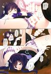  1girl absurdres bar_censor bow bowtie censored closed_eyes comic cum cum_in_pussy ejaculation gochuumon_wa_usagi_desu_ka? hetero highres komone_ushio long_hair nipples open_mouth page_number panties panties_aside penis plaid plaid_panties purple_eyes purple_hair purple_panties sex sweat tedeza_rize top-down_bottom-up translation_request twintails underwear vaginal 