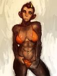  2017 abs anthro ape bikini blush breasts chimpanzee clothed clothing digital_media_(artwork) female fur hair looking_at_viewer mammal muscular neurodyne piercing primate simple_background sketch solo swimsuit yello 