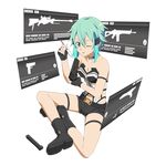  aqua_eyes aqua_hair artist_request boots breasts choker cleavage fingerless_gloves full_body gloves gun hair_ornament hairclip handgun highres holding holding_gun holding_weapon interface magazine_(weapon) medium_breasts official_art one_eye_closed pistol short_hair short_shorts shorts sinon solo sword_art_online thigh_strap transparent_background weapon wings you're_doing_it_wrong 