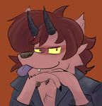  doopcity furry_satan head_on_hands red_background red_iris simple_background tongue tongue_out yellow_sclera 