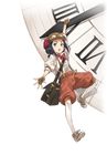  :o bag black_eyes black_hair brown_footwear brown_gloves clock_hands dangling fingerless_gloves flower full_body gloves goggles goggles_on_headwear hair_flower hair_ornament highres looking_at_viewer makaria official_art orange_shorts princess_principal princess_principal_game_of_mission shoes shorts solo suspenders toudou_chise transparent_background 