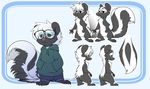  2017 ambiguous_gender anthro barefoot border briskby cheek_tuft chest_tuft claws clothed clothing disney eyewear fan_character featureless_crotch glasses half-closed_eyes hands_in_pockets hoodie mammal model_sheet nude simple_background skunk solo standing tuft white_background zootopia 