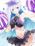  blush breasts brynhildr_(fate) cheer_for_master cheerleader fate/prototype fate_(series) long_hair looking_at_viewer medium_breasts midriff navel pom_poms purple_eyes shiao silver_hair skirt smile solo star very_long_hair wind wind_lift 