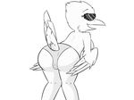  2017 animated anthro avian beak bird butt butt_focus camel_toe clothing eyewear feathered_wings feathers female feral invalid_tag lf looking_at_viewer looking_back loop monochrome panties rear_view shaking shaking_butt simple_background smile solo standing sunglasses teasing underwear white_background wings 