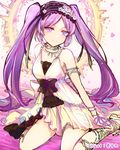  anklet armlet artist_name black_hairband bracelet choker collarbone dress euryale eyebrows_visible_through_hair fate/hollow_ataraxia fate_(series) flower hair_flower hair_ornament hairband ittokyu jewelry kneehighs lolita_hairband long_hair looking_at_viewer necklace pink_flower purple_eyes purple_hair short_dress sketch sleeveless sleeveless_dress smile solo twintails very_long_hair white_dress white_flower 