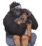  ape cuddling facial_hair fan_character fur gorilla hair headgear headpats human love male male/male mammal overwatch primate video_games 