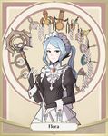  apron blue_hair character_name cryopon fire_emblem fire_emblem_if flora_(fire_emblem_if) highres long_hair maid_apron maid_headdress solo staff twintails upper_body 