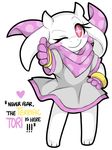  &lt;3 alternate_universe altertale anthro bandanna blush boss_monster caprine clothed clothing dialogue dress english_text female friisans gloves goat hi_res mammal pink_eyes simple_background solo text toriel underswap undertale video_games white_background 