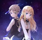  absurdres ange_(princess_principal) azit_(down) back-to-back blonde_hair grey_hair highres multiple_girls night night_sky princess_(princess_principal) princess_principal school_uniform sky star_(sky) starry_sky 