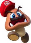  3d_(artwork) absurd_res alpha_channel angry armless blue_eyes brown_body cappy_(mario) clothed clothing detailed digital_media_(artwork) facial_hair fangs footwear front_view full-length_portrait goomba hat hi_res jumping male mario_(goomba) mario_bros mustache nintendo not_furry official_art open_mouth pink_tongue portrait possession shoes simple_background solo super_mario_odyssey suspended_in_midair tan_body tongue topless transparent_background two_tone_body unknown_artist video_games waddling_head yelling 