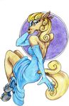  2017 5_fingers aged_down anthro arm_support armwear beatrice_horseman biped blonde_hair blue_armwear blue_clothing blue_eyes bojack_horseman breasts brown_body clothed clothing colored_pencil_(artwork) curly_hair dress ears_back elbow_gloves equine eyelashes female footwear frown full-length_portrait furgonomics gem gloves hair half-closed_eyes hand_on_head high_heels horse humanoid_hands jewelry leaning leaning_back legs_up looking_at_viewer looking_back mammal mature_female medium_breasts necklace ocelotfire pearl_(gem) pearl_necklace pearls portrait purple_background raised_arm rear_view shoes side_boob signature simple_background sitting solo suspended_in_midair traditional_media_(artwork) white_background yellow_tail 