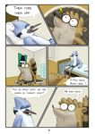  anthro avian beak bedroom bird blue_jay blush bulge cartoon_network clothing comic corvid embarrassed feathers fur male mammal mordecai_(regular_show) raccoon regular_show rigby_(regular_show) salemnoirex sweaciabic underwear 