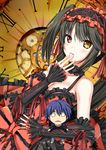  :&lt; bare_shoulders black_hair blush breasts choker cleavage clock date_a_live detached_sleeves fingers_to_mouth gothic_lolita heterochromia itsuka_shidou lace lace_choker lolita_fashion looking_at_viewer medium_breasts parted_lips red_eyes sketch sleeves_past_wrists tokisaki_kurumi twintails yamakou_(yamakou_e2) 