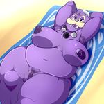  2017 anthro areola armpit_hair big_breasts breasts fangs fur half-closed_eyes hands_behind_head huge_breasts lady_walrus lonbluewolf looking_at_viewer lying mammal marine nipples nude on_back open_mouth overweight pinniped pubes purple_eyes purple_fur raised_arm solo sonic_(series) sonic_boom tongue walrus 