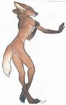  anthro brown_fur canine claws digitigrade female flat_chested fur gloves_(marking) hindpaw mammal maned_wolf markings multi_nipple nipples nude orange_fur pawpads paws simple_background socks_(marking) solo toe_claws toots whiskers white_background 