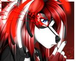  black_fur black_nose blitzy_(blitzy-arts) blue_eyes canine clothing ergo_proxy female fur gloves hair headphones mammal odyssey red_hair simple_background solo white_fur white_hair 