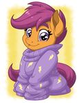  2017 clothing equine female friendship_is_magic hair horse latecustomer mammal my_little_pony pony purple_eyes purple_hair scootaloo_(mlp) sitting solo sweater 