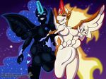  2017 anthro anthrofied breasts cutie_mark daybreaker_(mlp) duo equine feet female foot_focus friendship_is_magic gahowolf glowing grin horn humanoid_feet low-angle_view mammal my_little_pony nightmare_moon_(mlp) nipples plantigrade smile soles winged_unicorn wings 