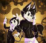  2017 abs amanddica anthro bendy bendy_and_the_ink_machine black_body black_fur boris bow_tie canine clothing demon fur gloves hi_res male mammal nipples scar wolf 