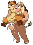  2017 anal anthro balls cum duo feline lion male male/male mammal penis simple_background slightly_chubby tanuki tekimi white_background 
