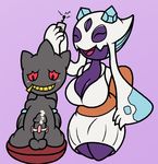  2017 banette bdsm big_breasts blush body_zipper bondage bound breasts clothing digital_media_(artwork) duo female froslass ghost humanoid male mouth_zipper mr.under nintendo not_furry nude open_mouth penis pok&eacute;mon red_eyes sex_toy simple_background smile spirit vibrator video_games zipper 