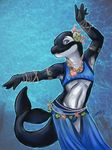  2017 5_fingers anthro blue_eyes caribou_(artist) cetacean clothed clothing crossdressing girly male mammal marine orca smile solo whale 