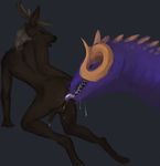  2017 anal anthro anthro_on_feral antlers backsack balls bestiality black_background brown_balls brown_fur brown_penis brown_skin butt cervine curved_horn digital_media_(artwork) dradmon dripping drooling duo elk erection feral fur gavin_(dradmon) hi_res horn interspecies larger_male looking_back male male/male male_on_feral mammal neck_tuft nude open_mouth oral penis precum purple_skin red_eyes rimming saliva saliva_string sex sharp_teeth simple_background size_difference smaller_male spikes teeth tongue tongue_out tuft wingless_dragon zuul_(ulfhednar) 