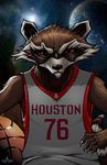  atom_todd_(artist) basketball claws clothing earth guardians_of_the_galaxy looking_at_viewer male mammal marvel raccoon rocket_raccoon shirt shorts space sport 