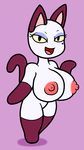  2017 animal_crossing anthro areola beauty_mark big_breasts breasts cat digital_media_(artwork) eyeshadow feline female fur huge_breasts looking_at_viewer makeup mammal mole_(marking) mr.under nintendo nipples nude olivia_(animal_crossing) simple_background smile solo video_games white_fur 