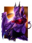  2016 anthro blue_eyes breasts claws clothed clothing dragon female horn jewelry jocarra legband necklace open_mouth purple_scales scales scalie smile solo standing teeth tongue wings wristband 
