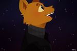  2017 anthro black_nose canine clothing collar cute eyebrows fangs fox fur ginger_fur gregg_(nitw) happy jacket leather leather_jacket mammal monochromewasteland_(artist) night night_in_the_woods orange_fur outside sky star starry_eyed sweater teeth tongue tuft zipper 