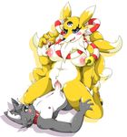 anthro blush breasts canine digimon female fox fur kyubimon male male/female mammal mellonsoda multi_tail nipples nude penis pussy sex simple_background smile video_games yellow_fur 