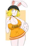  anthro big_breasts blonde_hair breasts carrot_(one_piece) cleavage clothed clothing dress english_text eyelashes female fur hair hat jinu lagomorph mammal minkmen_(one_piece) nipple_bulge one_piece pink_note rabbit smile text white_fur wide_hips 