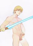  1boy blonde_hair lightsaber luke_skywalker penis star_wars 