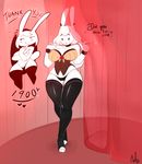  anthro blush breasts clothed clothing corset english_text female fur hi_res lagomorph lingerie mammal nite rabbit rubber smile solo standing text underwear wide_hips 