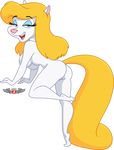 alpha_channel animaniacs anthro bedroom_eyes bent_over big_breasts blonde_hair breasts butt doug_winger female fur hair half-closed_eyes looking_back mammal minerva_mink mink mustelid nude phillipthe2 seductive simple_background solo transparent_background warner_brothers white_fur 