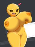  &lt;3 big_breasts blush breasts emoji female humanoid looking_at_viewer not_furry nude pussy slightly_chubby solo teeth tongue unknown_artist yellow_skin 