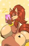  2018 absurd_res anthro areola big_breasts big_butt black_nose breasts brown_hair butt canine catalina_(zeromccall) cellphone eyes_closed female hair hair_over_eye hi_res holding_object holding_phone huge_breasts mammal mature_female mole_(marking) nipples phone selfie smile solo tattoo thick_thighs tongue tongue_out wolf zeromccall 