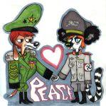  &lt;3 anthro boots canine clothed clothing dog duo english_text female footwear fur hair handshake hat heterochromia humor lemur mammal military military_cap military_uniform nazi nazi_uniform pox_(artist) primate red_hair ring-tailed_lemur simple_background smile soundhound_(character) standing star stars_and_stripes text uniform united_states_of_america zeriara_(character) 