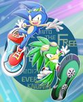  2017 anthro avian big_head bird clothing eyewear fur gloves goggles goggles_on_head hawk hedgehog jet_the_hawk male mammal sonic_(series) sonic_riders sonic_the_hedgehog sunglasses toony video_games だのん 