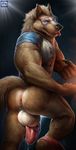  anthro anus balls big_penis bottomless clothed clothing cum cum_drip dripping erection fifa hungrypaws male mascot muscular muscular_male nude penis pinup pose solo tongue tongue_out uncut zabivaka 