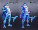  abs anthro balls big_penis cirrus_(xp) comparison erection fish humanoid_penis looking_at_viewer male marine muscular nlr_domain nude pecs penis shark solo standing 