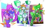 anthro aquatic_dragon basset_hound boots breasts canine carol_tea clothed clothing cube_(object) dog dragon feline female fingerless_gloves footwear freedom_planet gloves group hybrid mammal midriff milla_basset navel pedrovin sash_lilac scarf video_games wildcat 