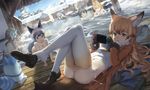  animal_ears bathing cameltoe cleavage common_raccoon ezo_red_fox fennec hankon kaban_(kemono_friends) kemono_friends lucky_beast naked onsen pantsu sand_cat serval silver_fox tail towel 