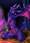  absurd_res breasts claws collar crystal cuffs_(disambiguation) cynder dragon female green_eyes hi_res horn markings navel purple_scales sacrificabominat scales scalie solo spyro_the_dragon tattoo the_legend_of_spyro video_games waterfall wings 