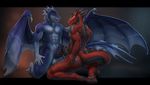  anthro balls dragon duo erection frottage horn humanoid_penis kneeling male male/male muscular muscular_male nude penis rakisha sex smile tongue tongue_out wings 