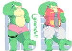  alligator anthro biped bulge clothed clothing crocodilian grandall_(artist) grandall_(character) looking_at_viewer male musclegut muscular reptile scalie smile solo standing tongue tongue_out 