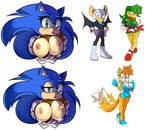  avian bandanna bare_breasts bat bean_the_dynamite bird blush bombs breasts canine cleavage clothed clothing crossgender cuisine dress fox hedgehog lactating mammal miles_prower milk rouge_the_bat smile sonic_(series) sonic_the_hedgehog wings woodpecker 