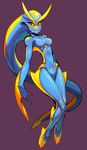  breasts female fish fish_humanoid humanoid marine midriff moster nintendo pose sido sido魂 solo the_legend_of_zelda two-tone_skin video_games zora 